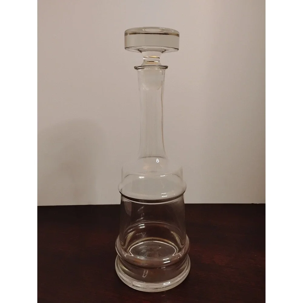Vintage Clear Glass Wine Liquor Decanter with Flat Top Stopper 13.75 Inch